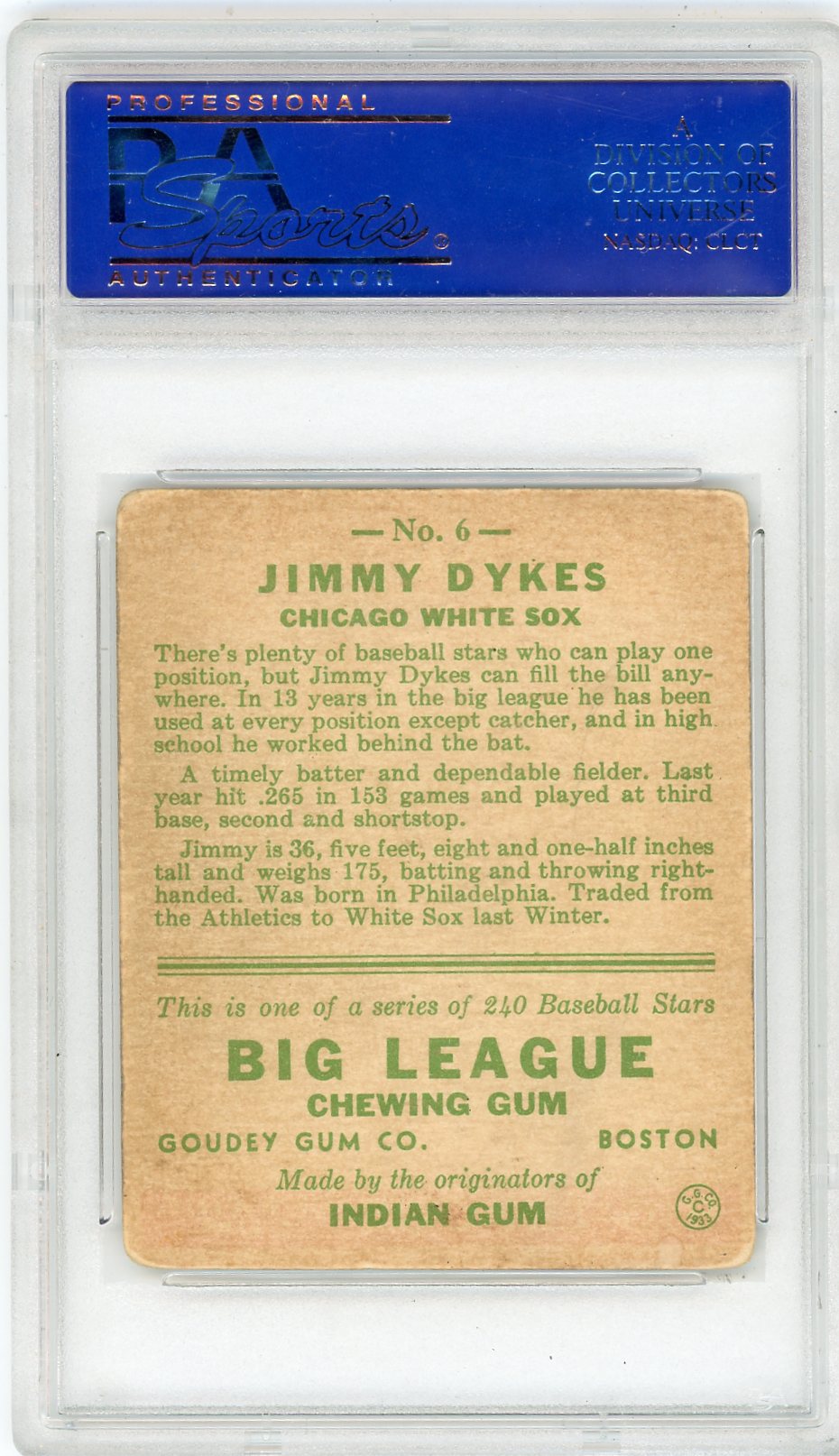 1933 Goudey Jimmy Dykes #6 PSA 3