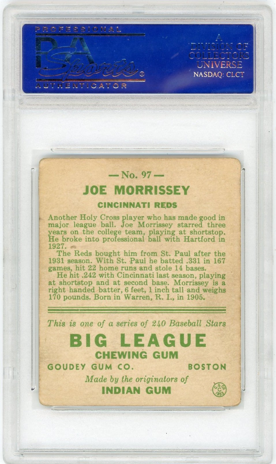 1933 Goudey Joe Morrissey #97 PSA 3