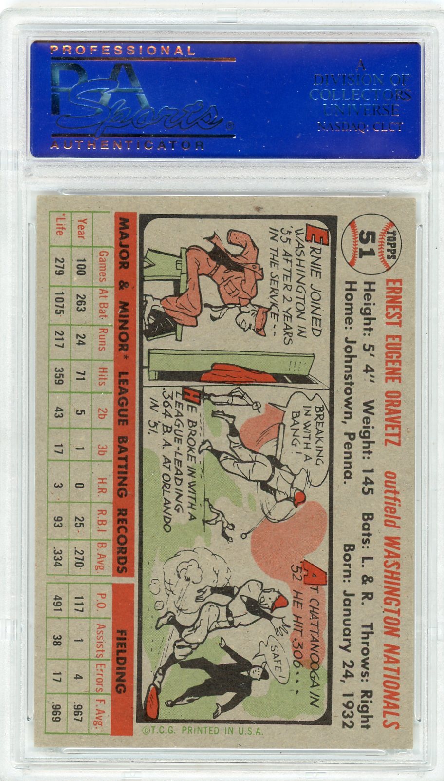 1956 Topps Ernie Oravetz #51 White Back PSA 7
