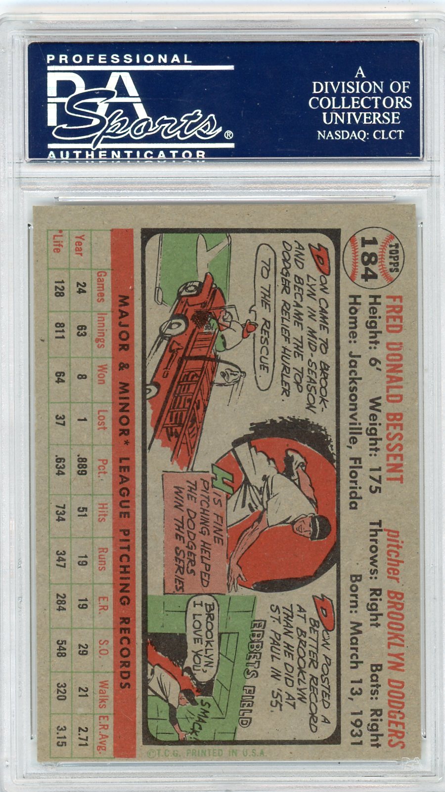 1956 Topps Don Bessent #184 PSA 7