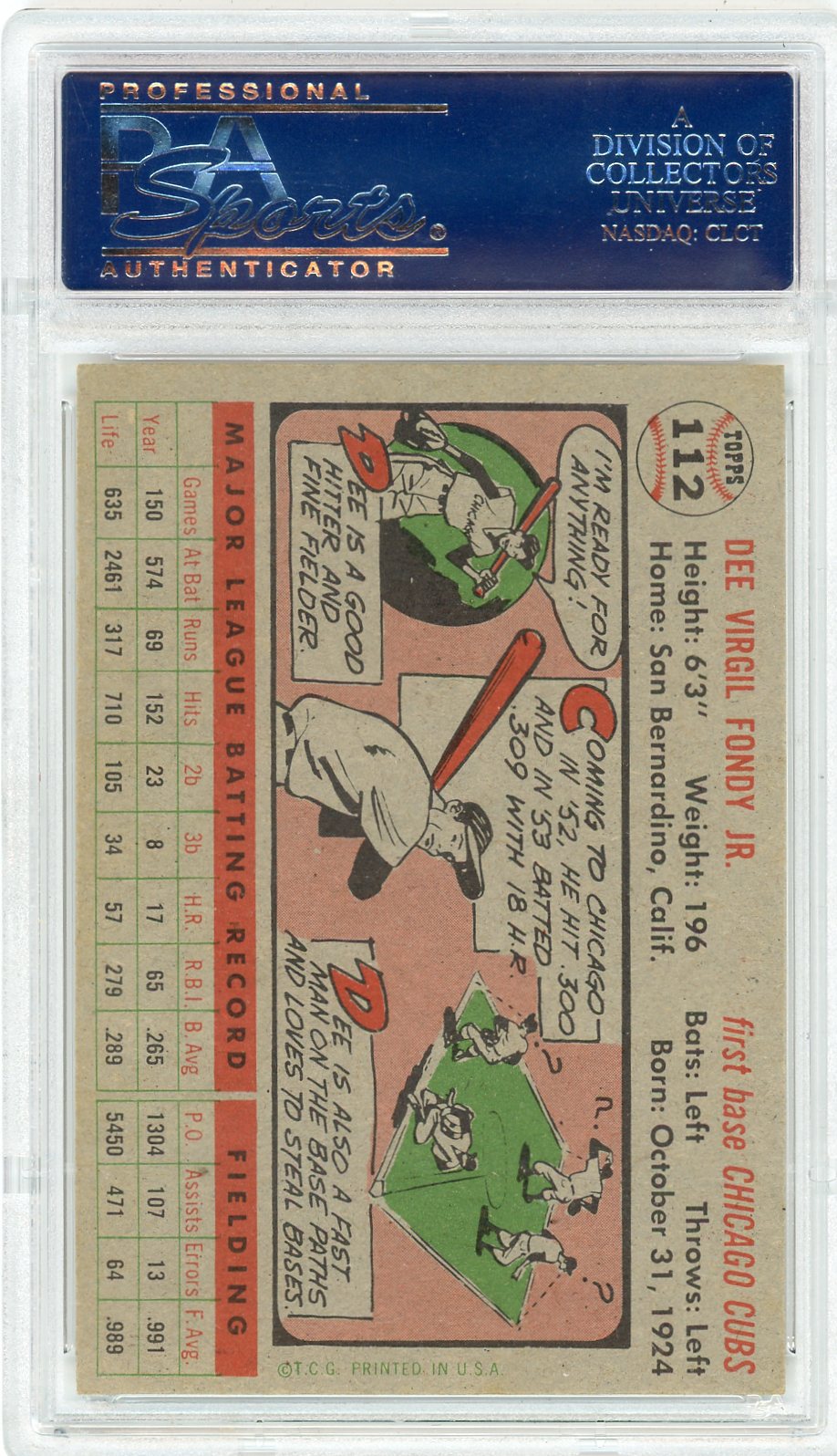 1956 Topps Dee Fondy #112 Gray Back PSA 7