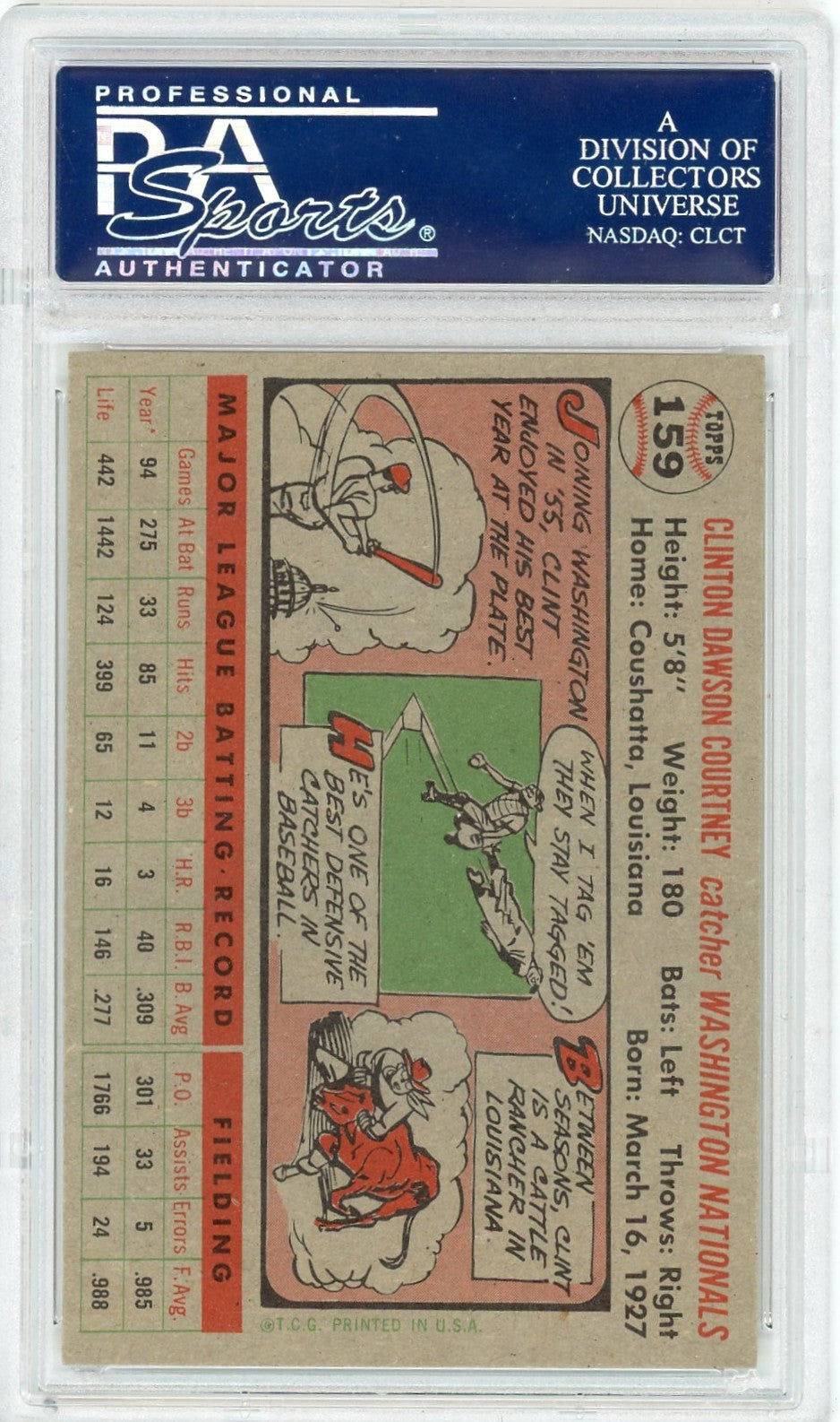 1956 Topps Clint Courtney #159 Gray Back PSA 7
