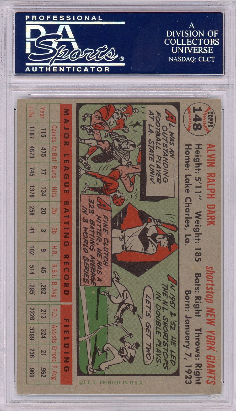 1956 Topps Alvin Dark #148 Gray Back PSA 7