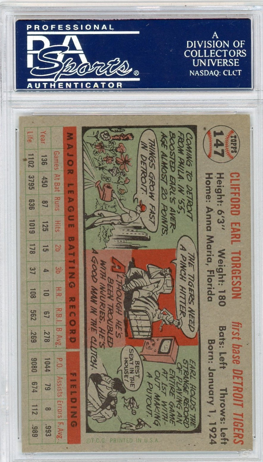1956 Topps Earl Torgeson #147 Gray Back PSA 7