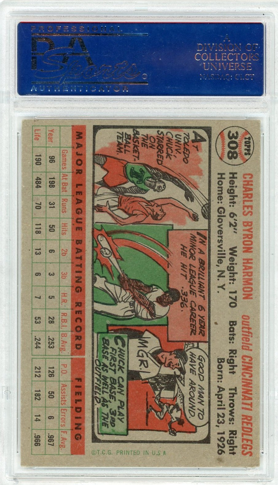 1956 Topps Chuck Harmon #308 PSA 7