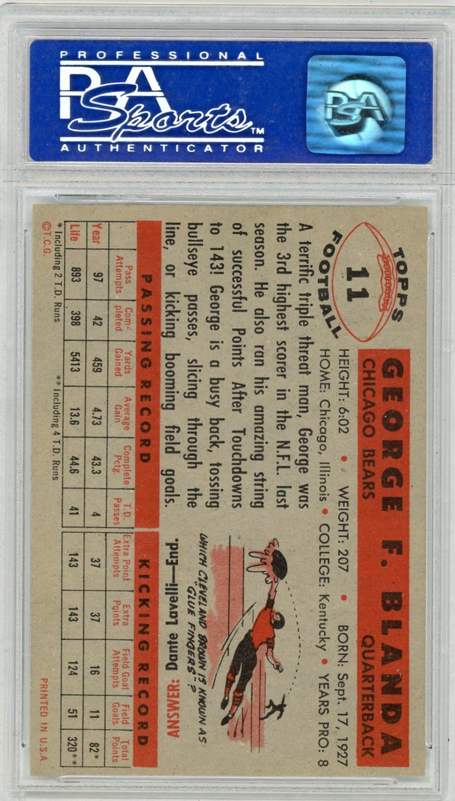1956 Topps George Blanda #11 PSA 8