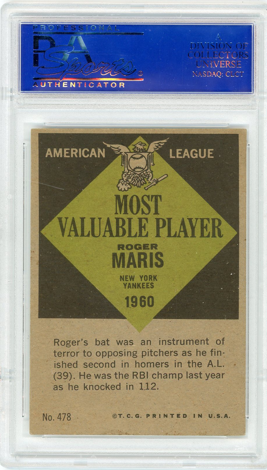 1961 Topps Roger Maris #478 MVP PSA 5 ST