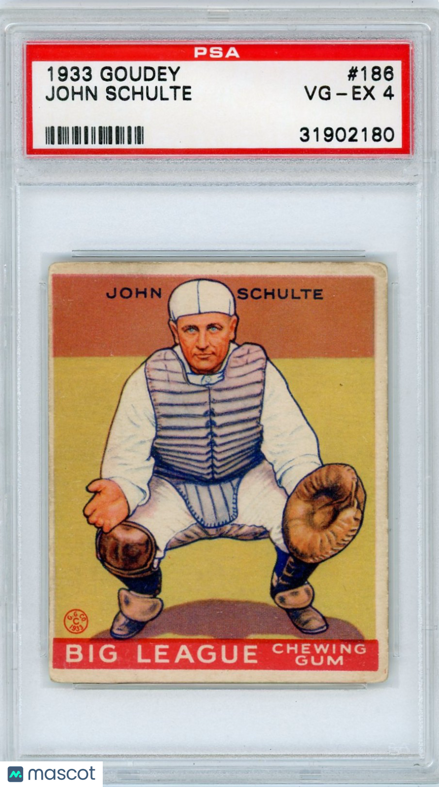 1933 Goudey John Schulte #186 PSA 4