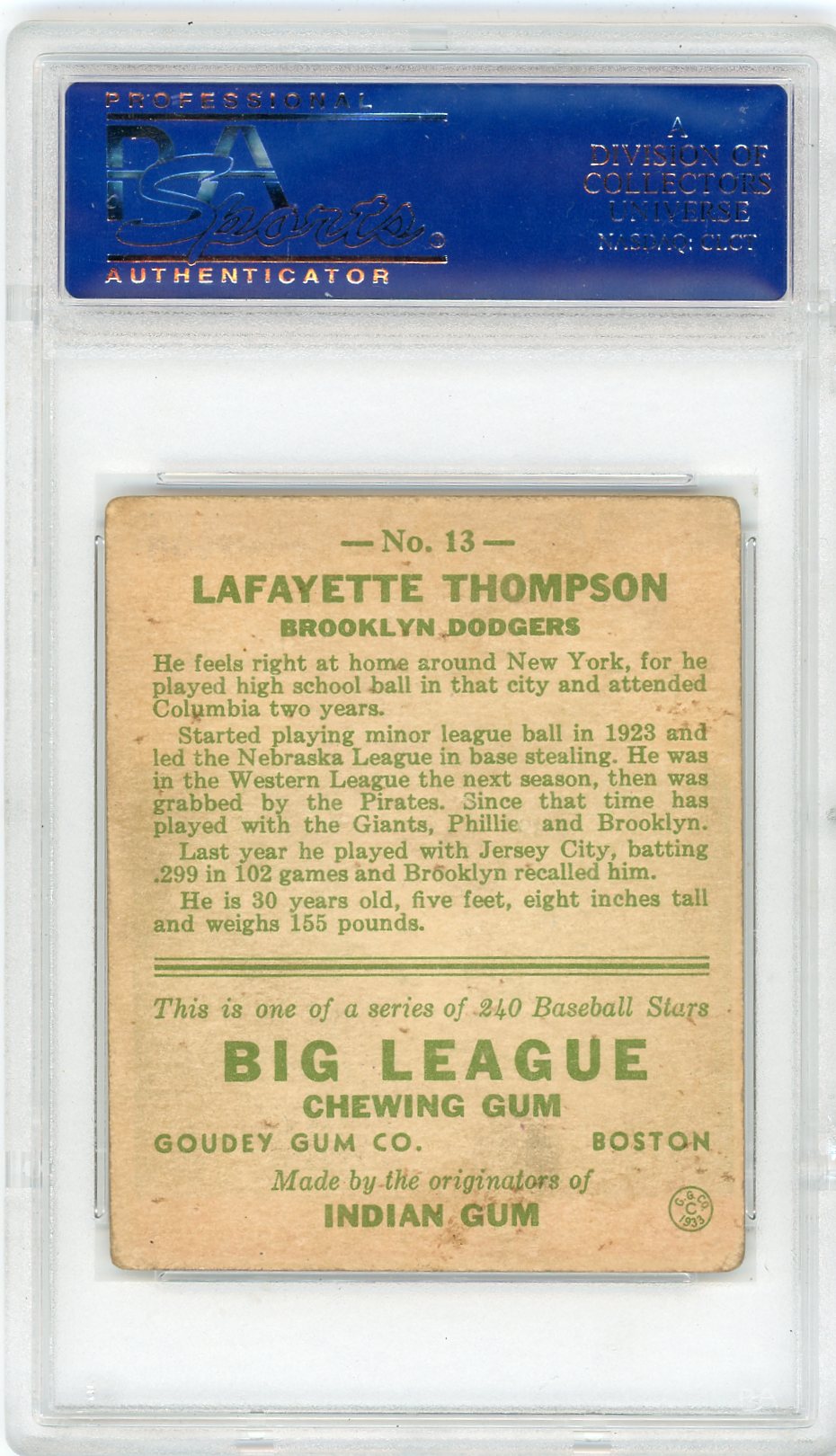 1933 Goudey Lafayette Thompson #13 PSA 3