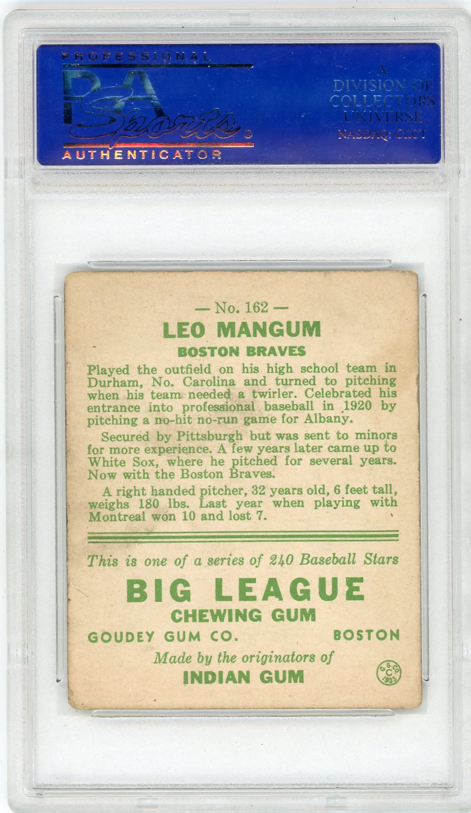 1933 Goudey Leo Mangum #162 PSA 4