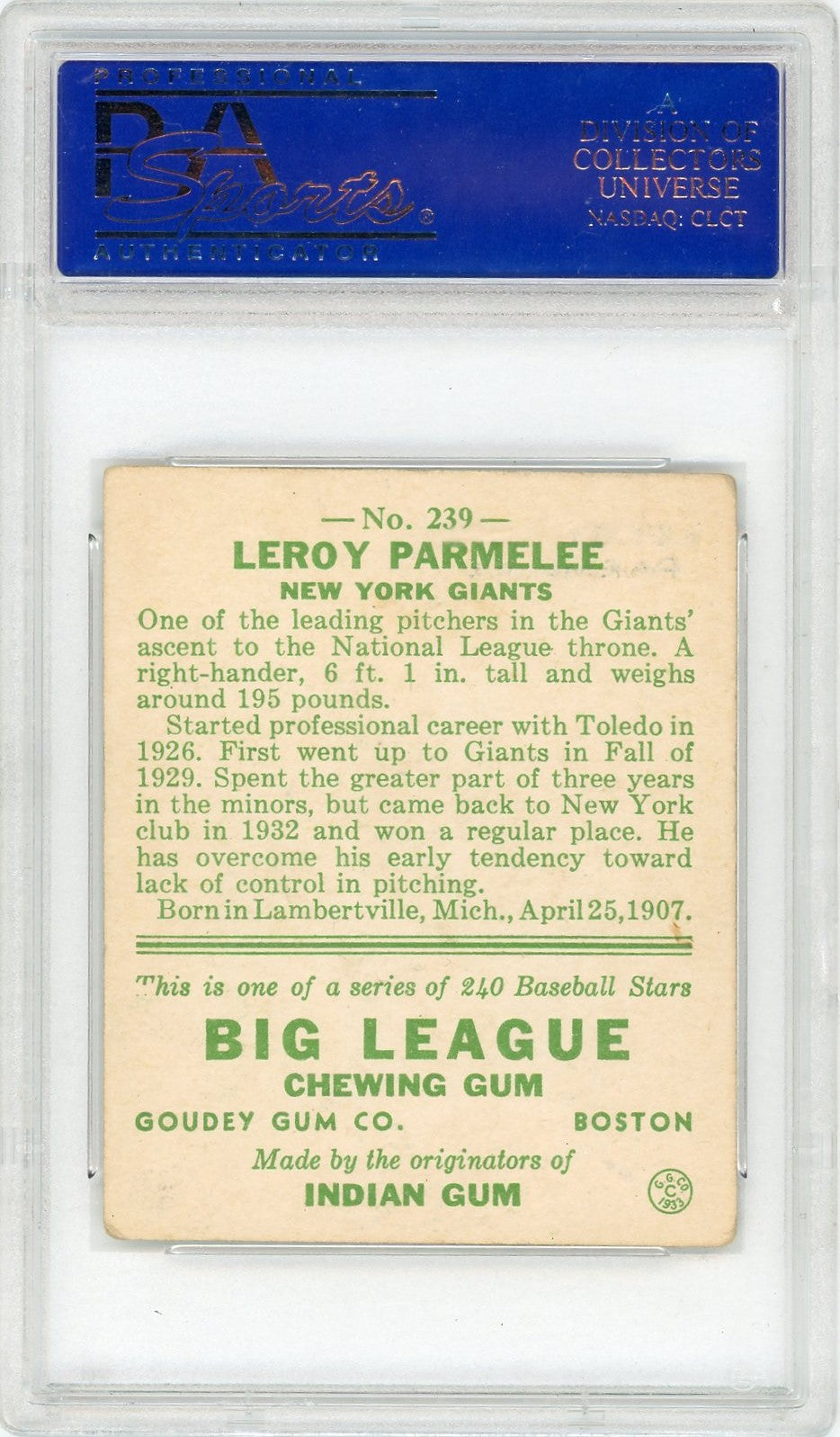 1933 Goudey Leroy Parmelee #239 PSA 4