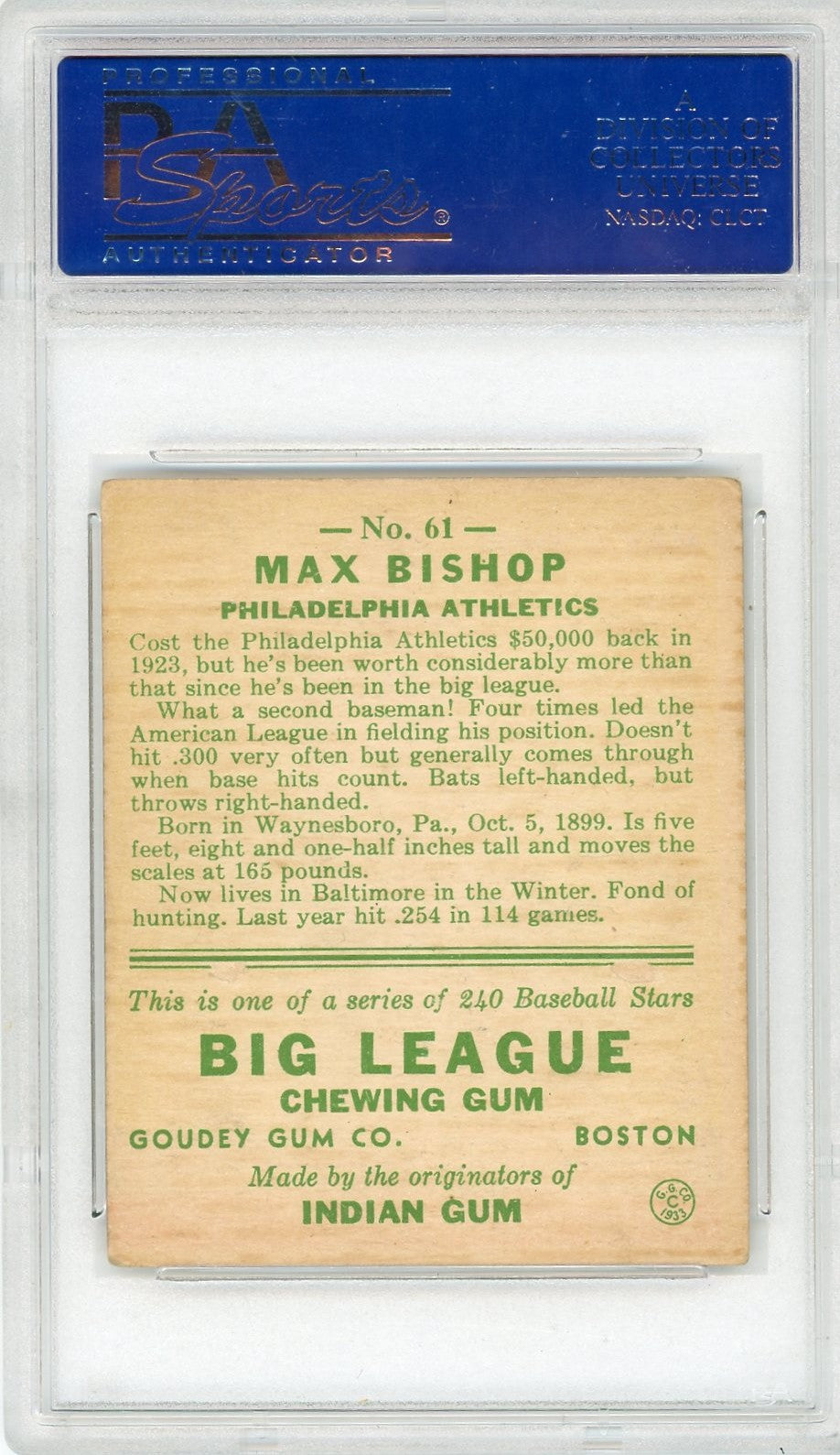 1933 Goudey Max Bishop #61 PSA 4