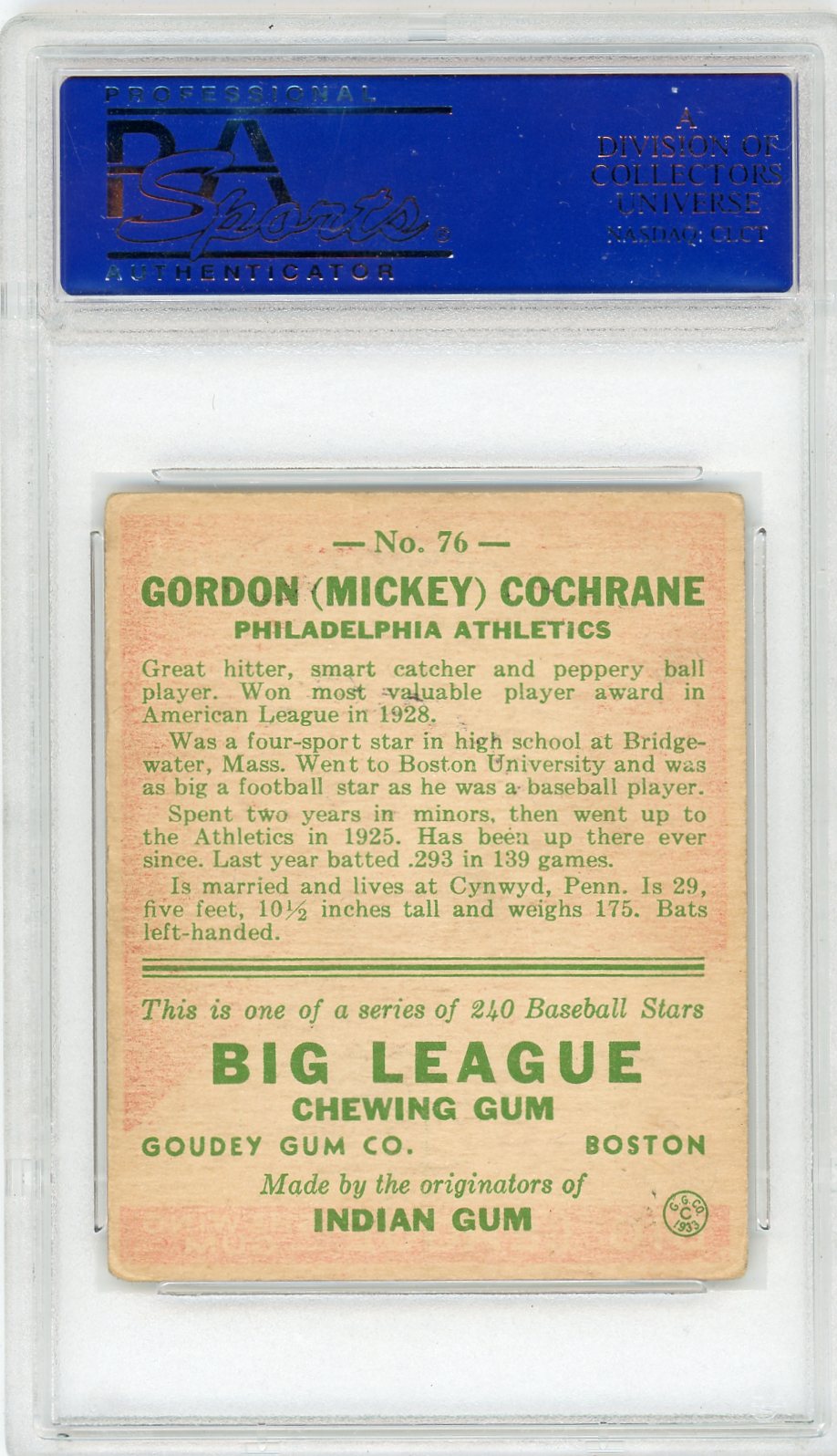 1933 Goudey Mickey Cochrane #76 PSA 3