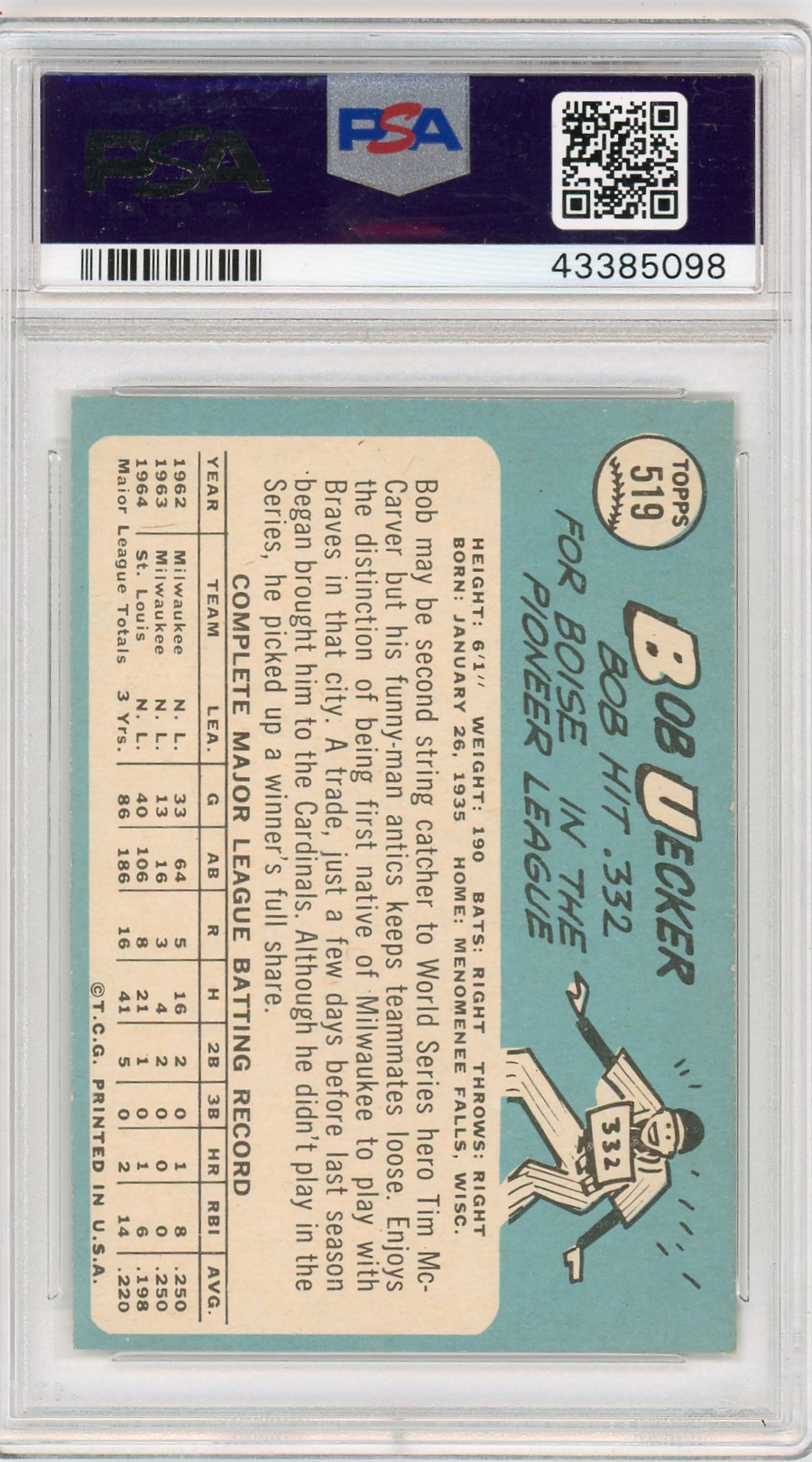 1965 Topps Bob Uecker #519 PSA 7