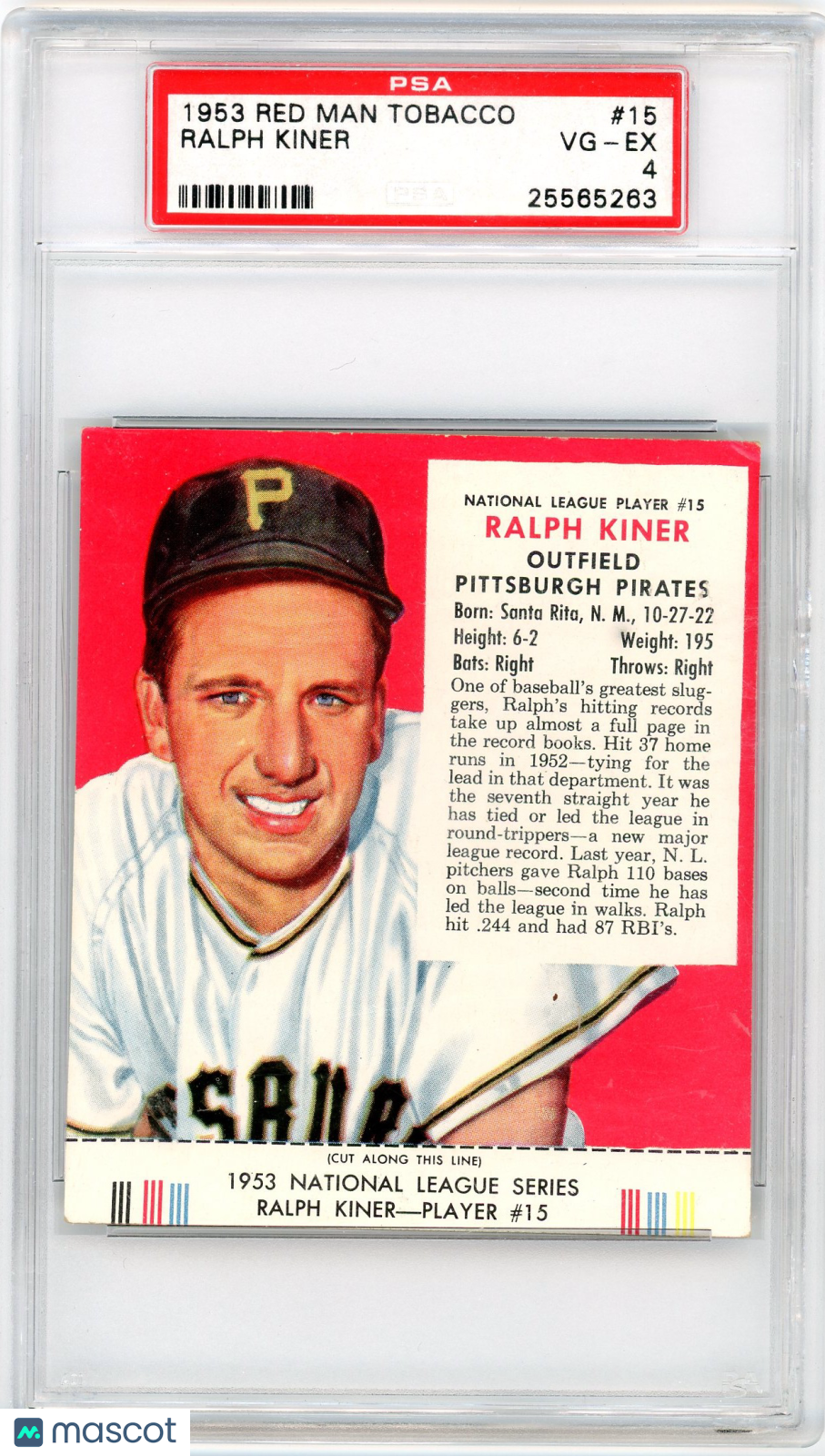 1953 Red Man Tobacco Ralph Kiner #15 PSA 4
