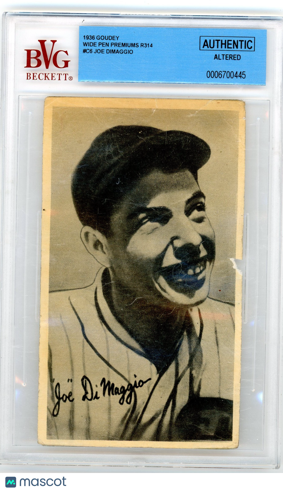1936 Goudey Wide Pen Premiums R314 Joe DiMaggio #C6 BVG Authentic