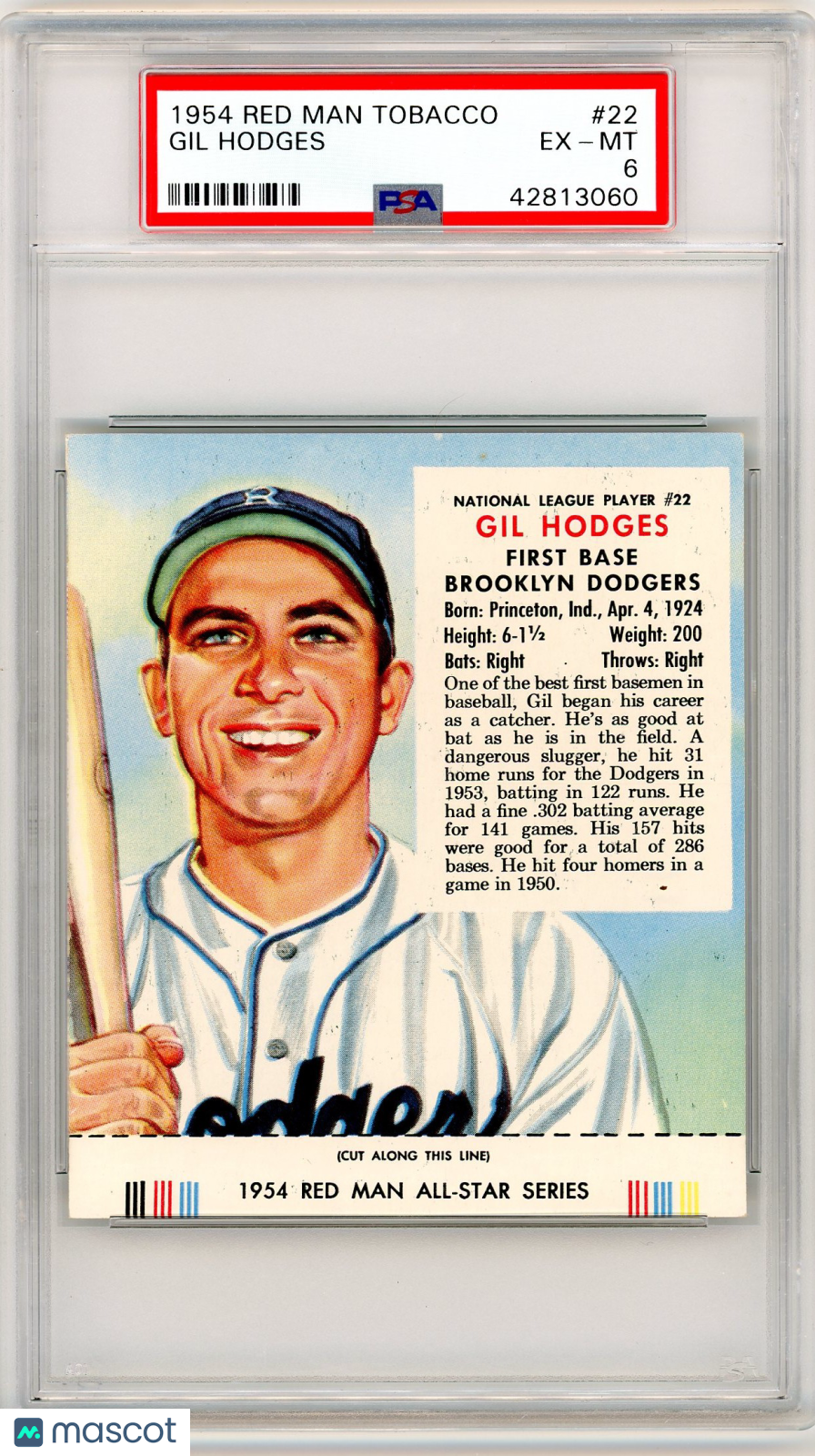 1954 Red Man Tobacco Gil Hodges #22 PSA 6