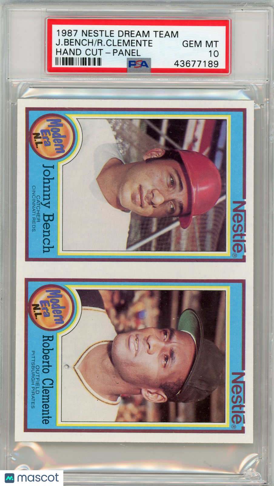 1987 Nestle Dream Team Hand Cut R. Clemente J. Bench Panel PSA 10