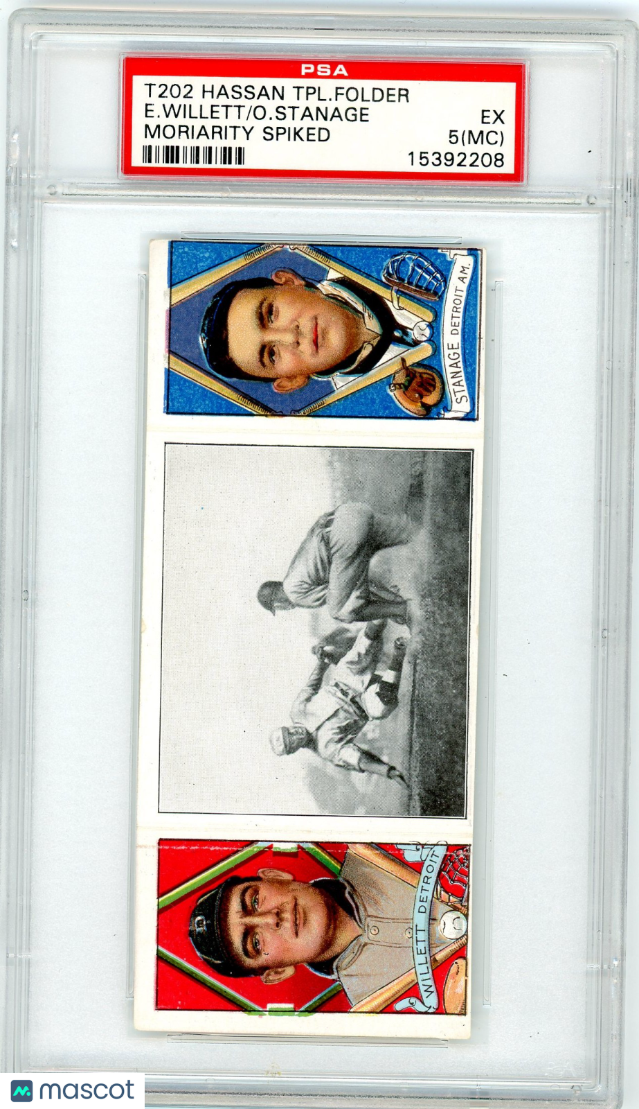 1912 T202 Hassan Triple Folder O. Stanage E. Willett Moriarity Spiked PSA 5 MC