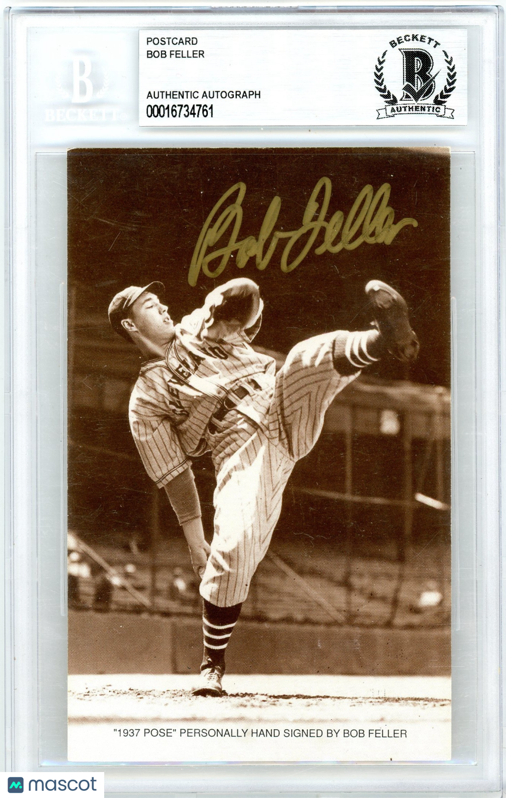 Bob Feller Postcard BGS Authentic BAS Auto Authentic