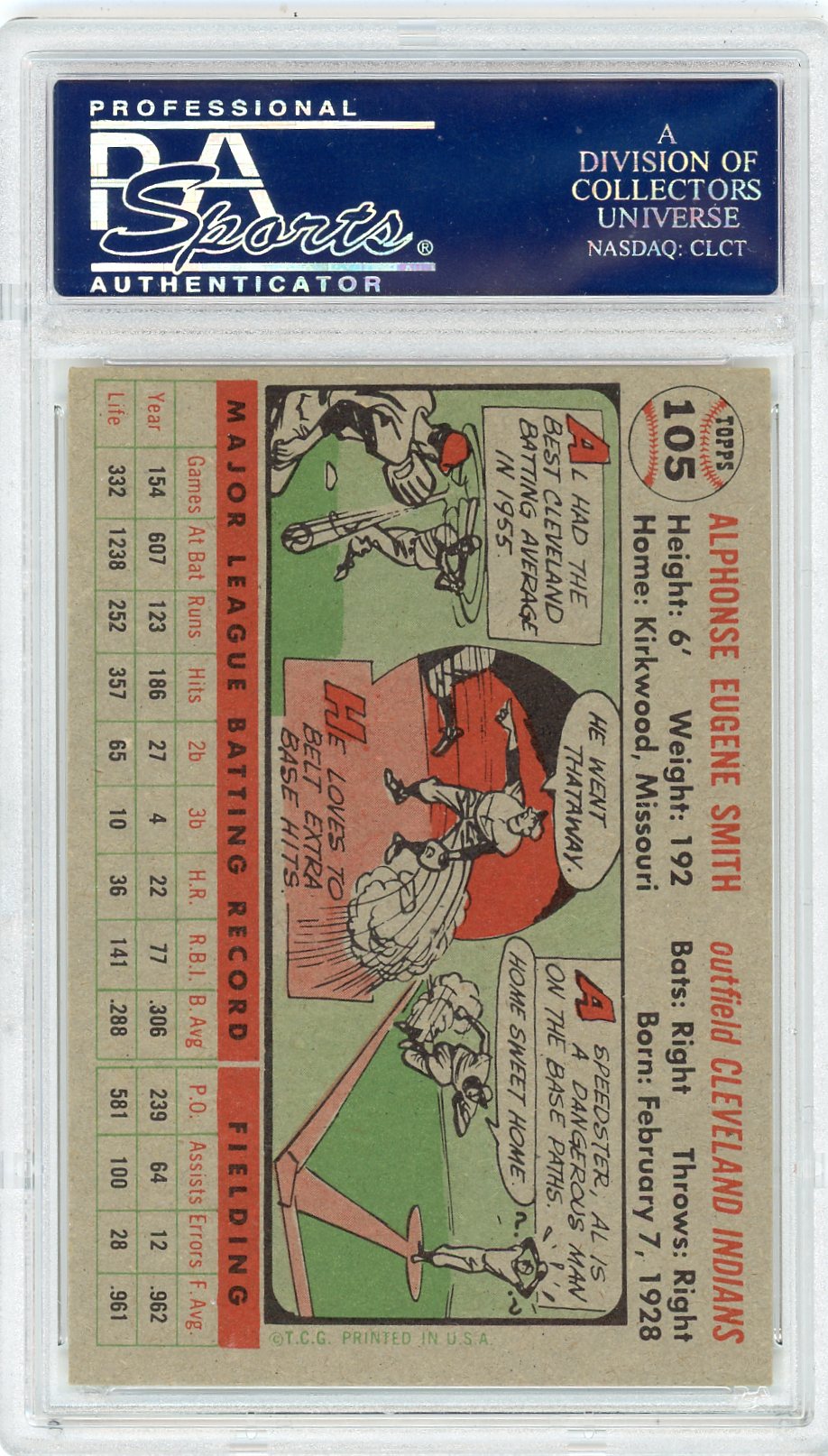 1956 Topps Al Smith #105 Gray Back PSA 7