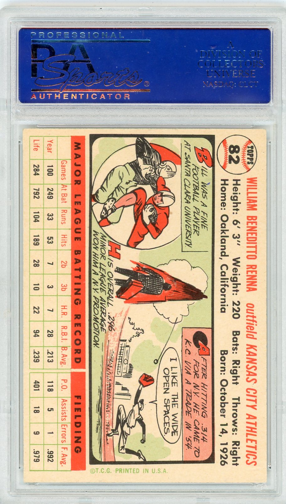 1956 Topps Bill Renna #82 White Back PSA 7