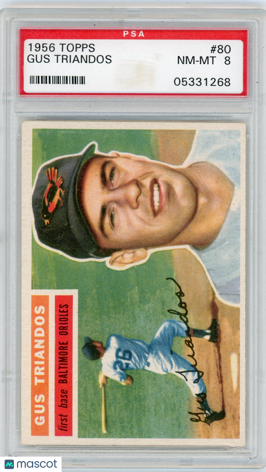 1956 Topps Gus Triandos #80 White Back PSA 8