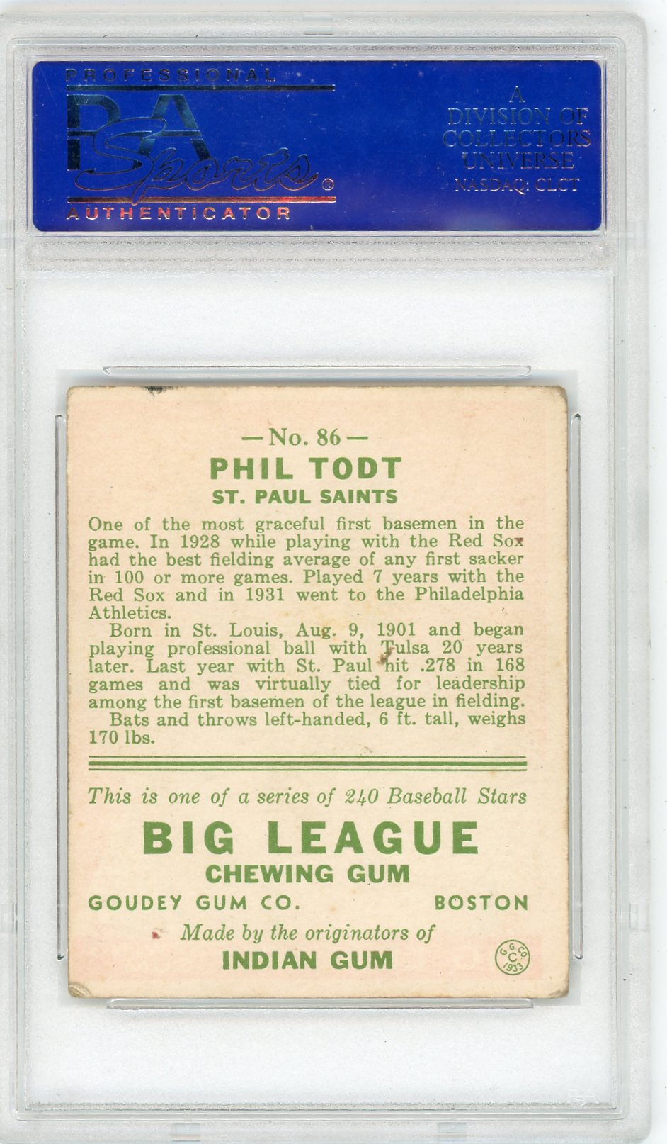 1933 Goudey Phil Todt #86 PSA 4