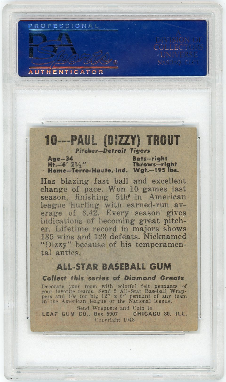1948 Leaf Paul Trout #10 PSA 5