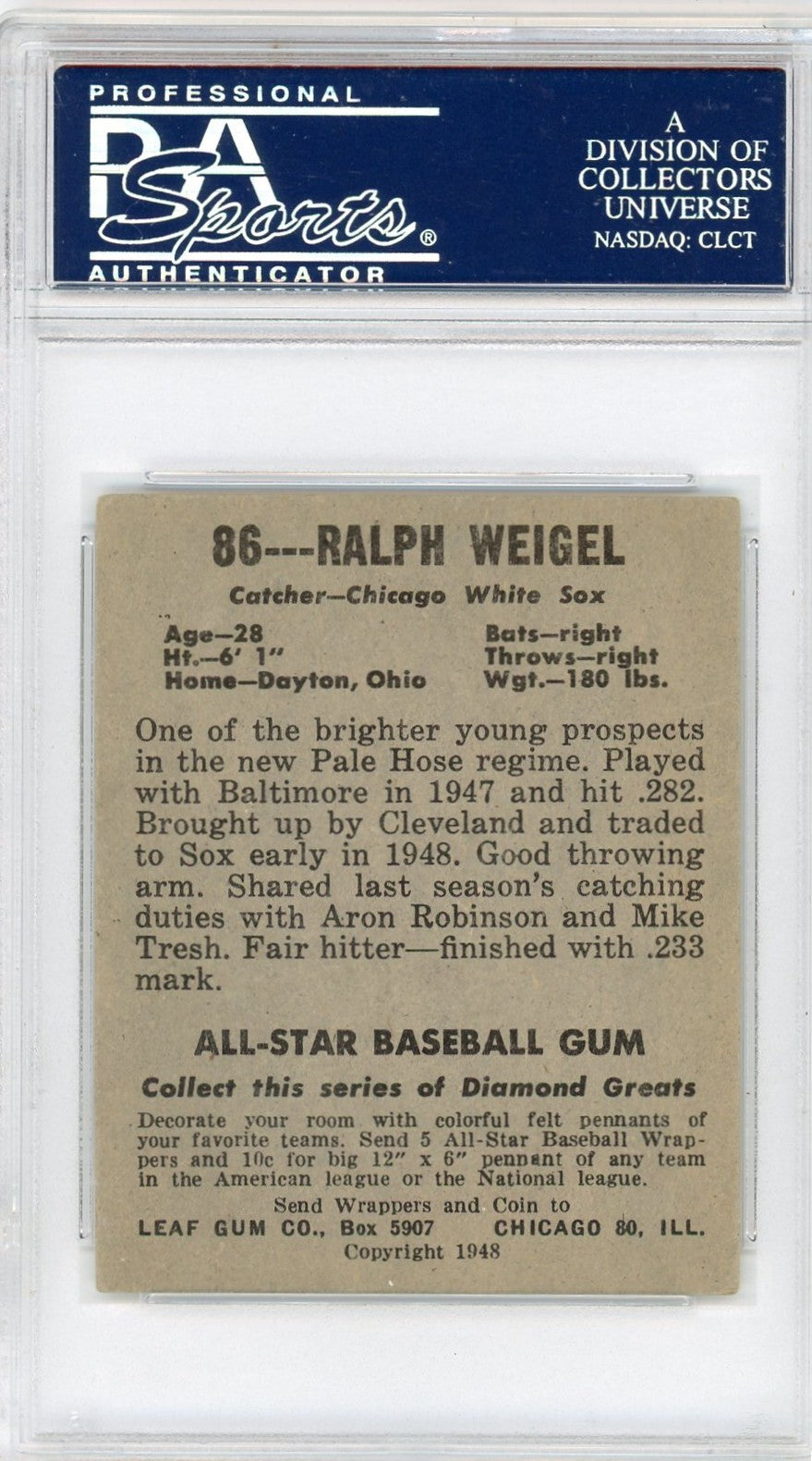 1948 Leaf Ralph Weigel #86 PSA 4