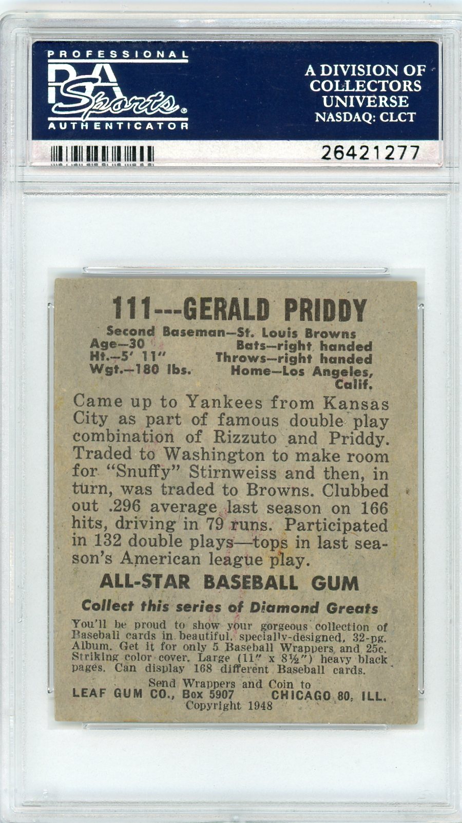 1948 Leaf Gerald Priddy #111 PSA 3