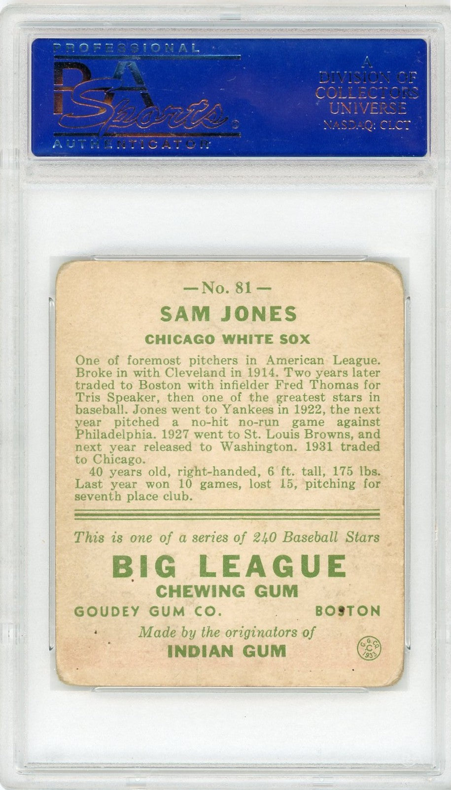 1933 Goudey Sam Jones #81 PSA 3