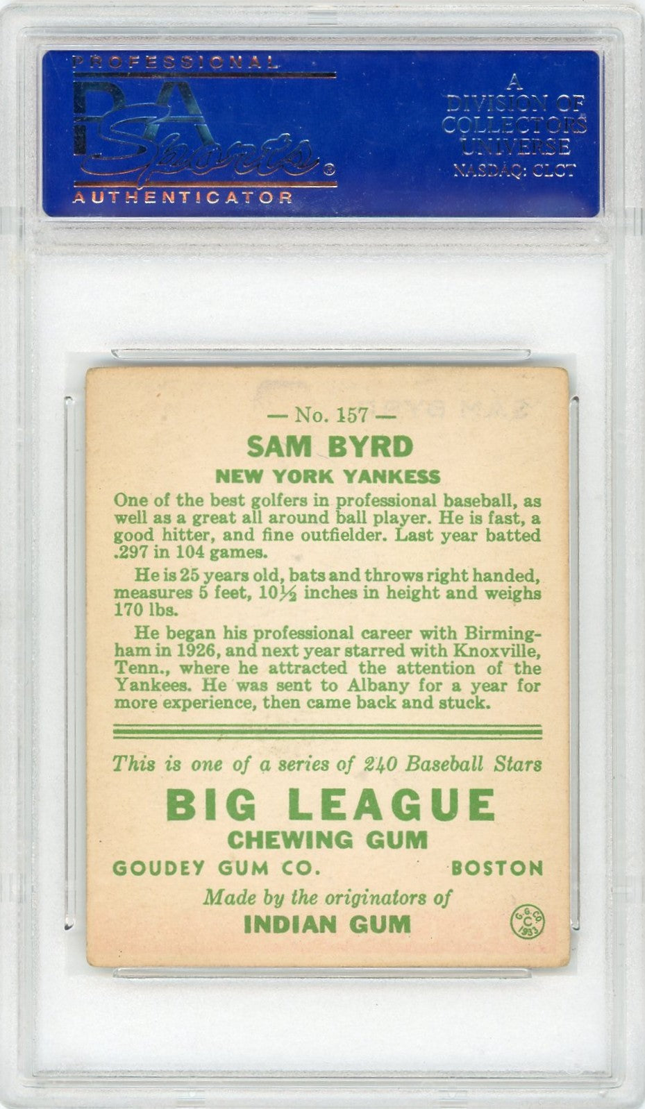 1933 Goudey Sam Byrd #157 PSA 3