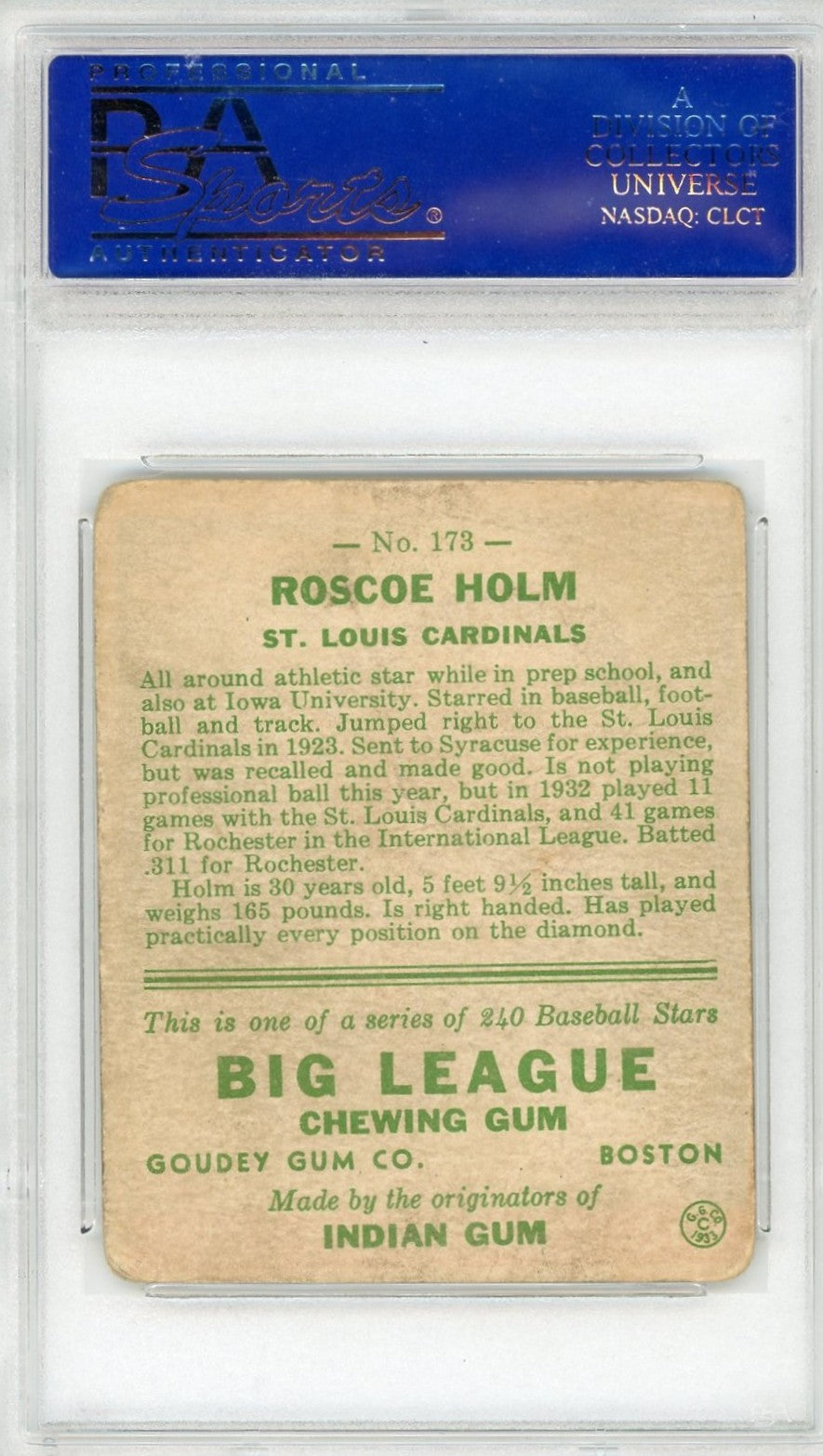 1933 Goudey Roscoe Holm #173 PSA 2