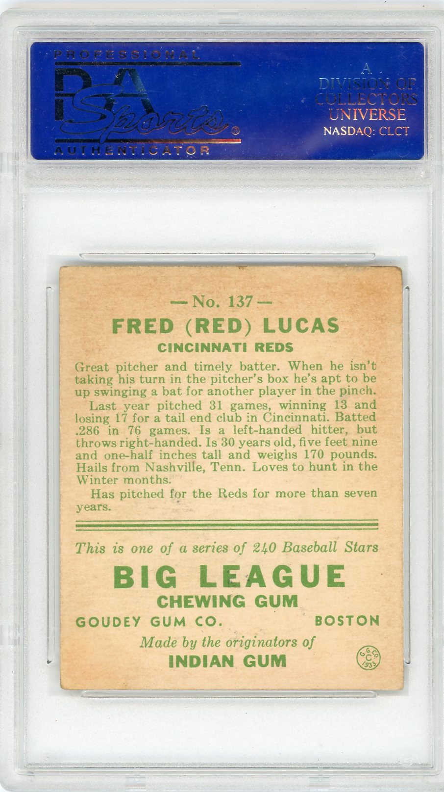 1933 Goudey Red Lucas #137 PSA 5