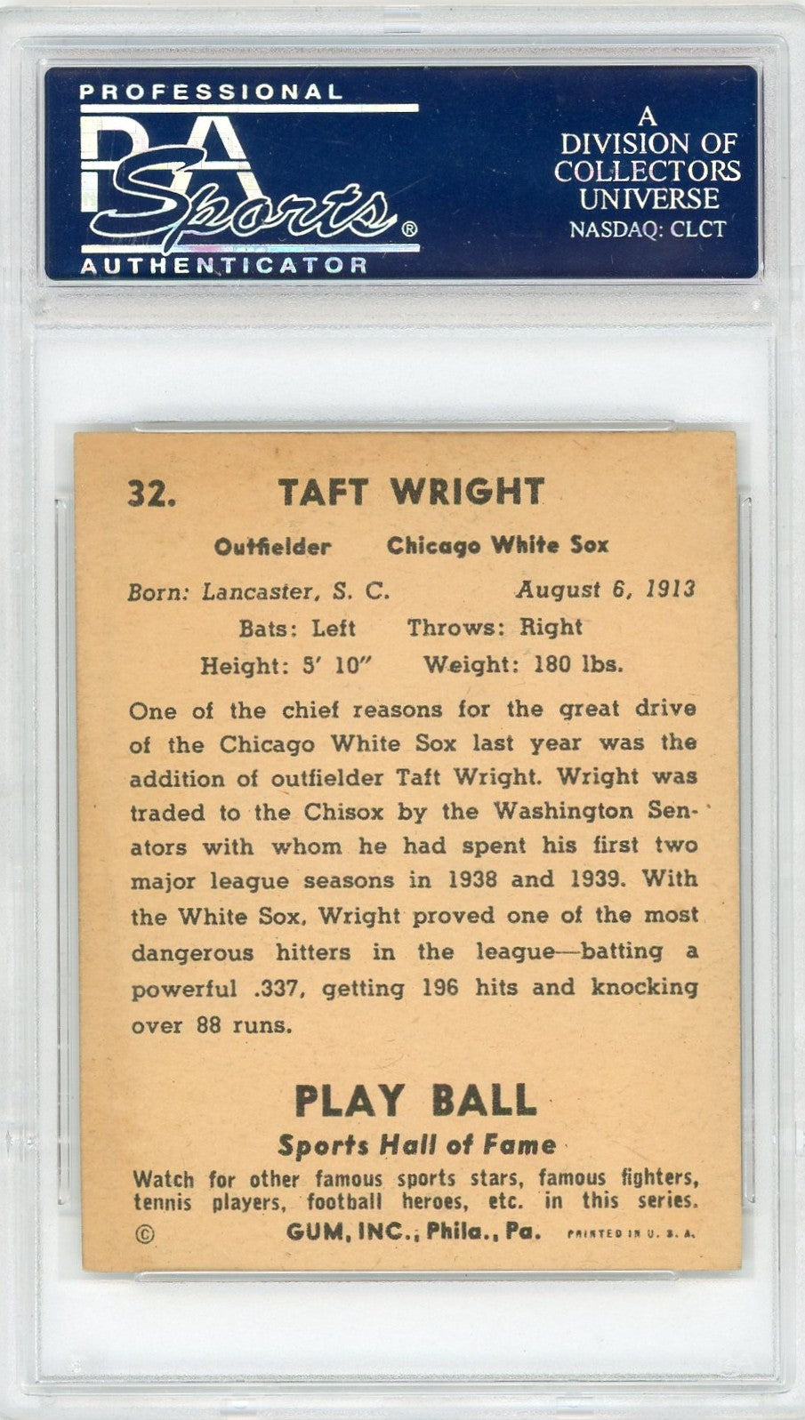 1941 Play Ball Taft Wright #32 PSA 5.5