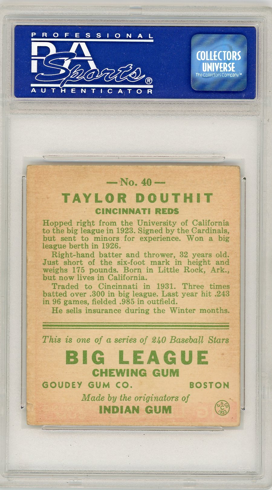 1933 Goudey Taylor Douthit #40 PSA 4