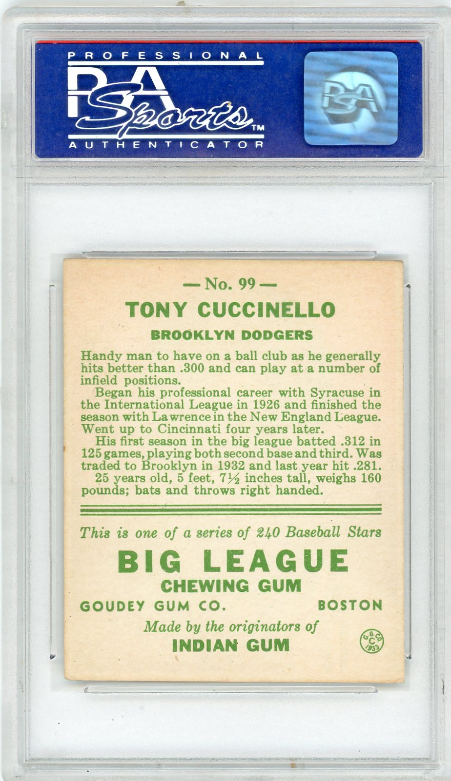 1933 Goudey Tony Cuccinello #99 PSA 5