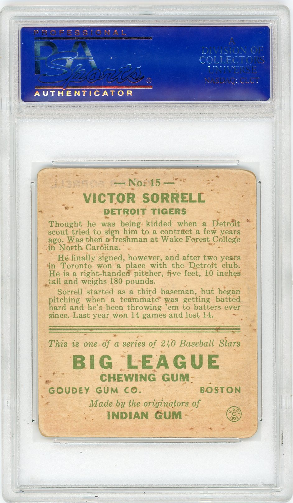 1933 Goudey Victor Sorrell #15 PSA 3