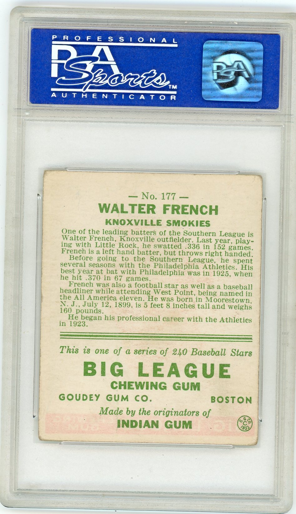 1933 Goudey Walter French #177 PSA 3