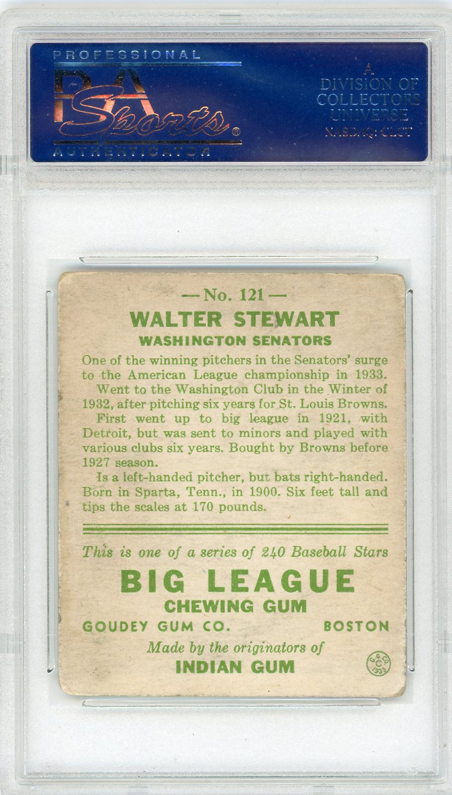 1933 Goudey Walter Stewart #121 PSA 3