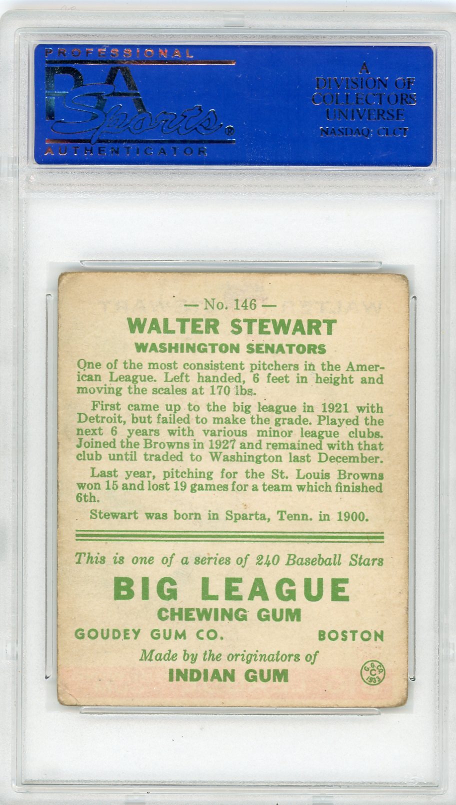 1933 Goudey Walter Stewart #146 PSA 3