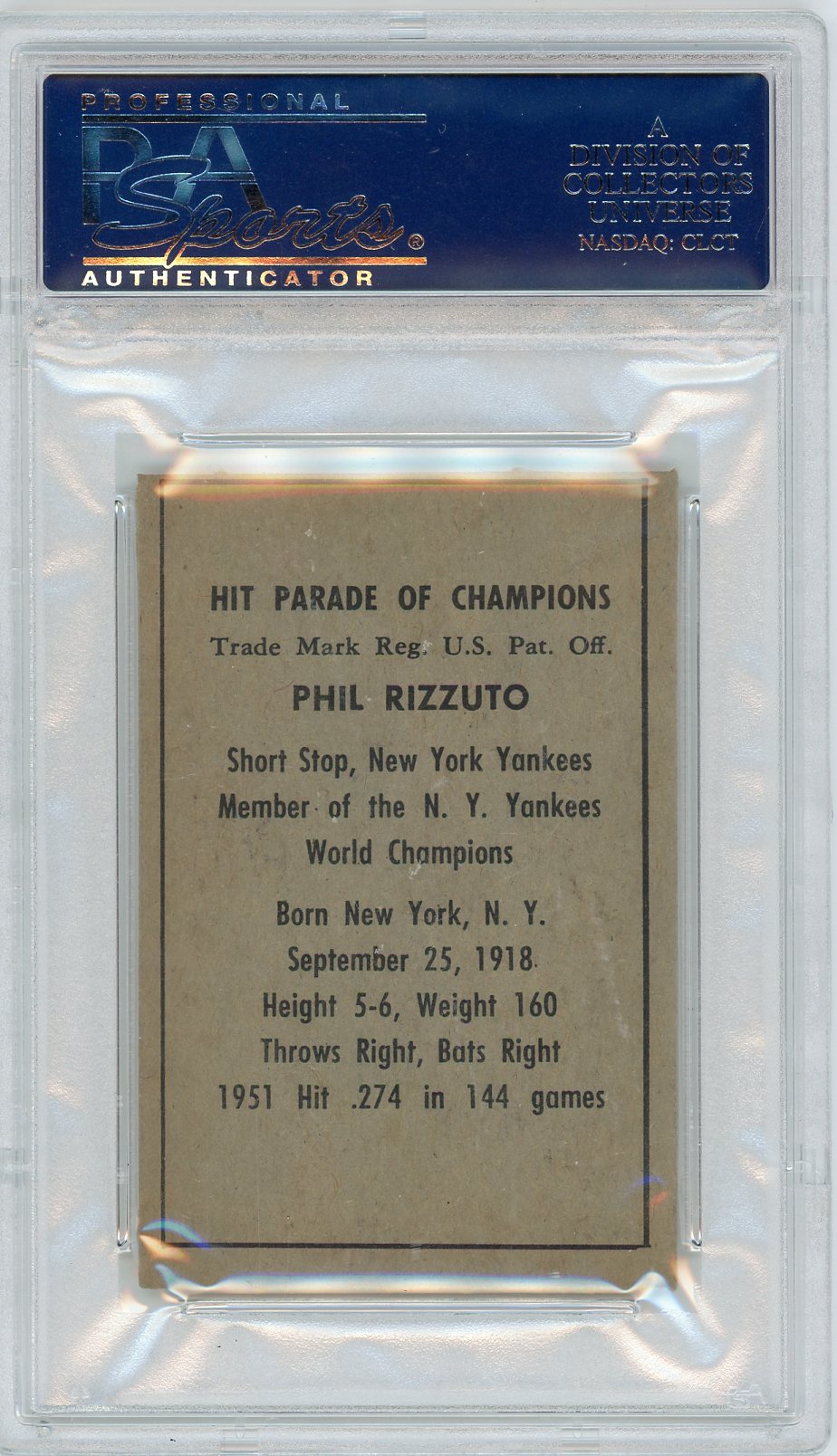 1952 Berk Ross Phil Rizzuto Swinging PSA 6