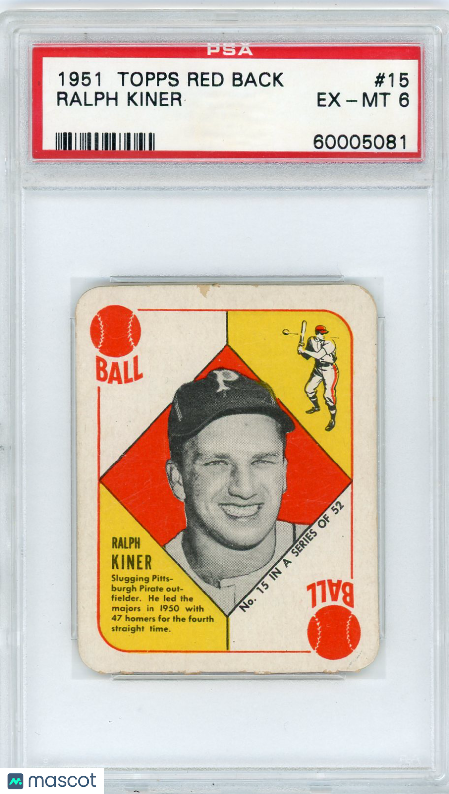 1951 Topps Red Back Ralph Kiner #15 PSA 6