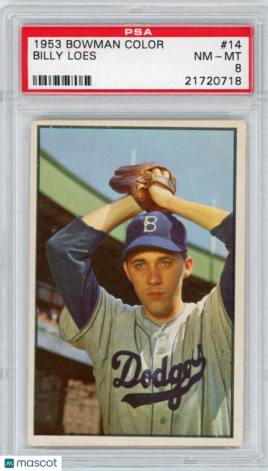 1953 Bowman Color Billy Loes #14 PSA 8
