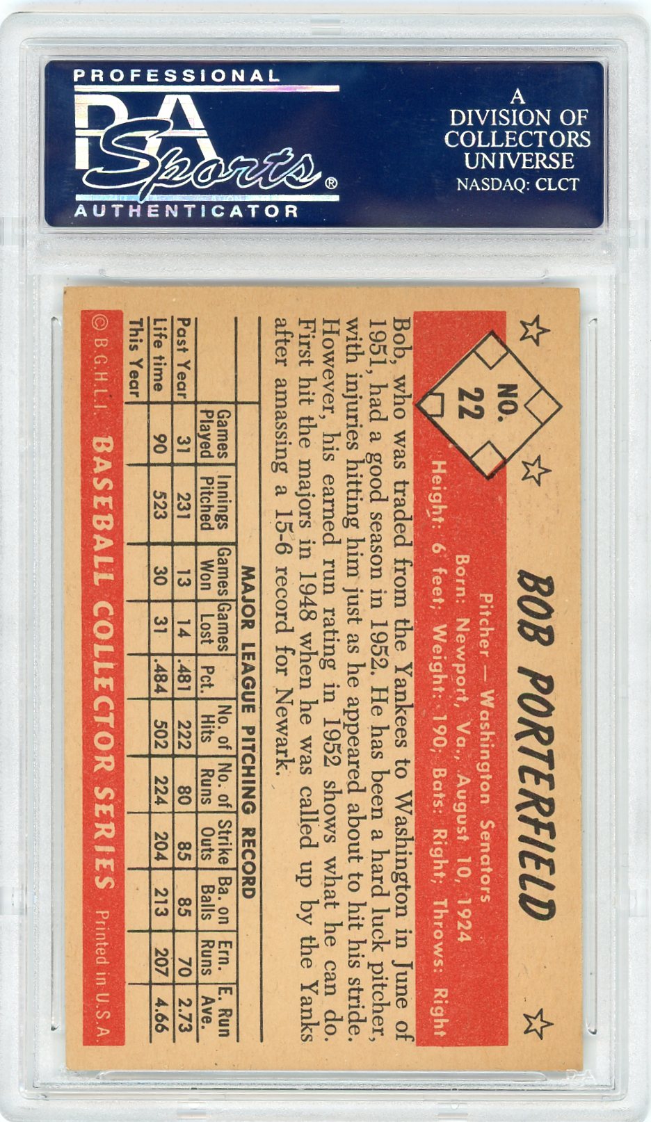 1953 Bowman Color Bob Porterfield #22 PSA 7.5