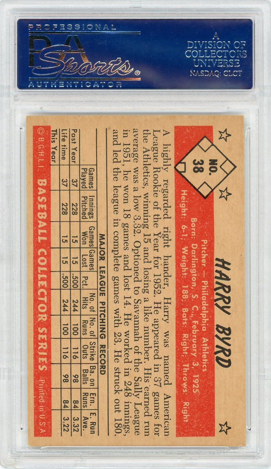 1953 Bowman Color Harry Byrd #38 PSA 8