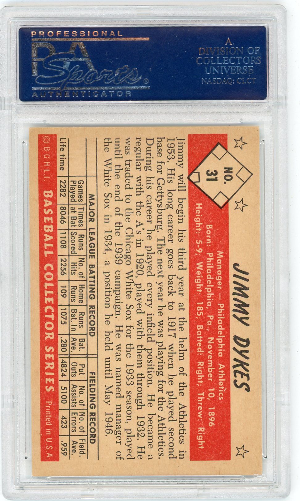 1953 Bowman Color Jimmy Dykes #31 PSA 8