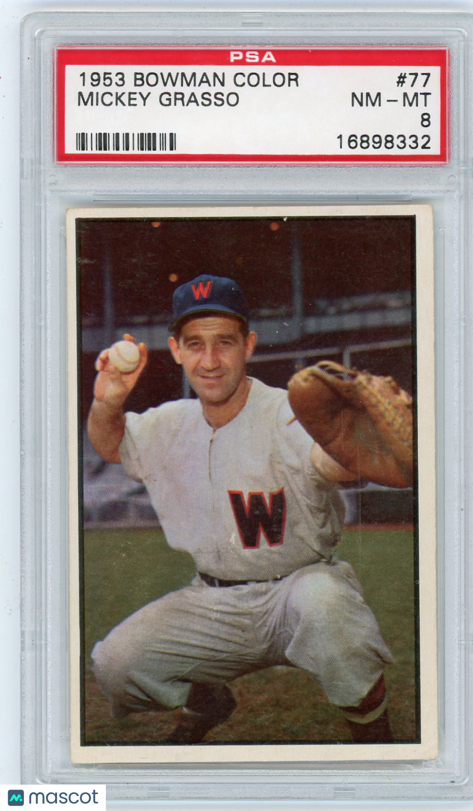 1953 Bowman Color Mickey Grasso #77 PSA 8