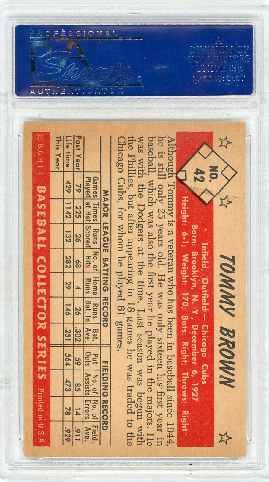 1953 Bowman Color Tommy Brown #42 PSA 7.5